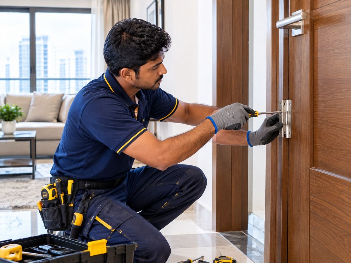 Handyman services in Dubai including door hinge repair in an apartment